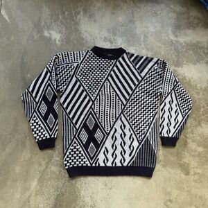 Vintage Sweater Mens Large Crewneck Knit Pullover Abstract Pattern